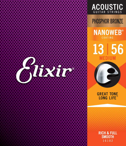 Elixir Acoustic Guitar Strings Phosphor Bronze Nanoweb - Medium 13/56