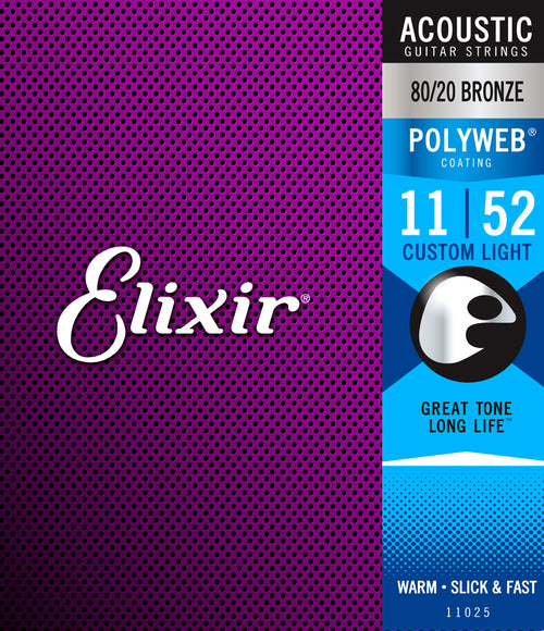 Elixir Acoustic Guitar Strings 80/20 Bronze Polyweb - Custom Light 11/52